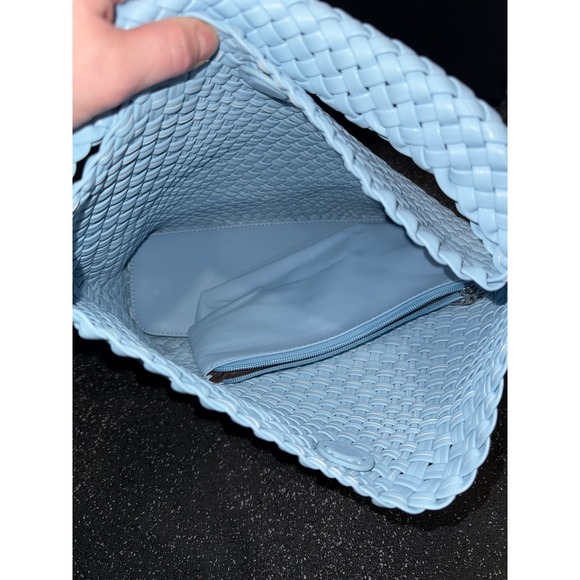 Baby Blue Woven Shoulder Bag Large Tote Pouch Included - Picture 6 of 11